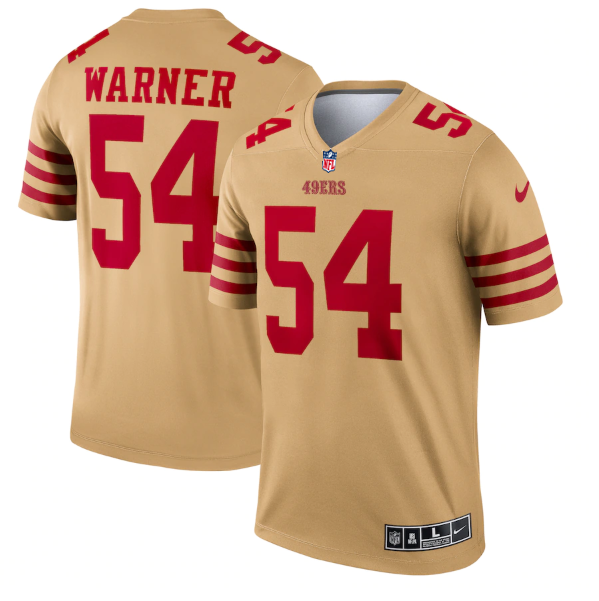 Men's Gold San Francisco 49ers #54 Fred Warner 2022 New Inverted Legend Stitched Football Jersey